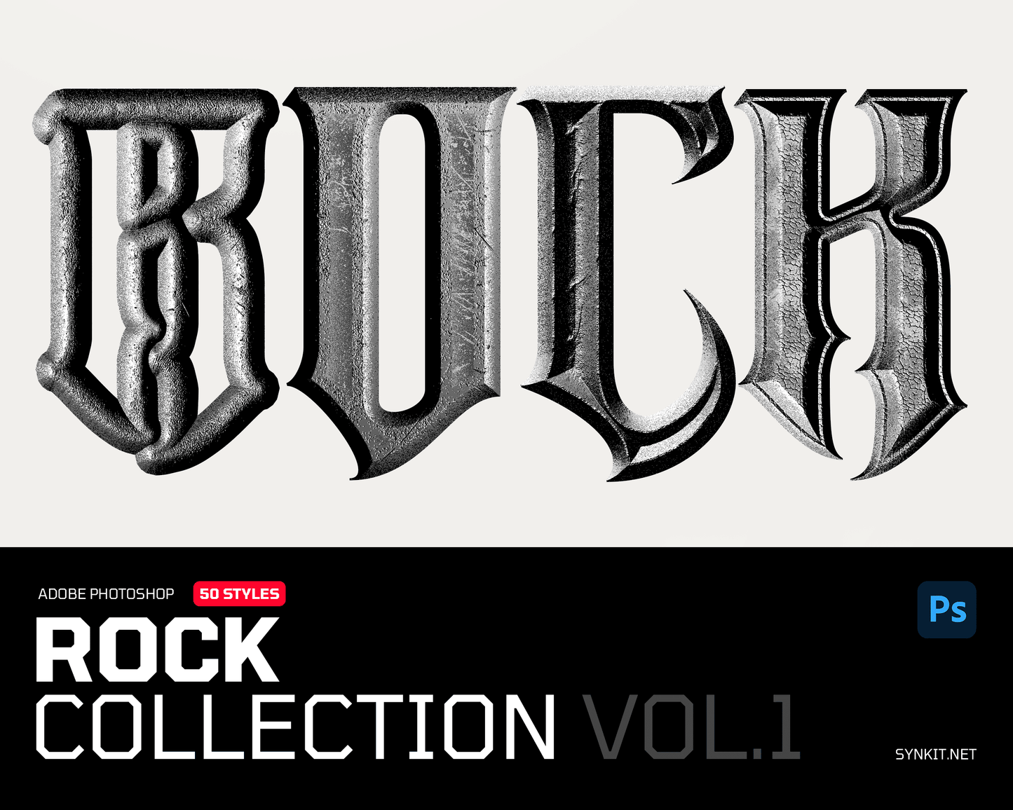 Rock Collection Vol.1 | 50 Photoshop Layer Styles - Synkit