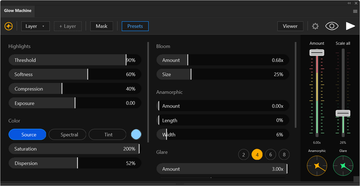 Glow Machine interface in the booth theme