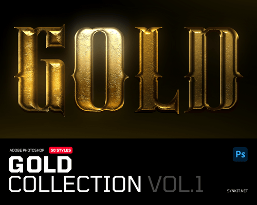 Gold Collection Vol.1 | 50 Photoshop Layer Styles - Synkit