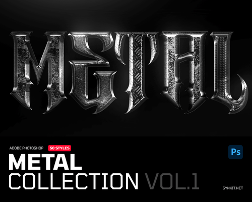 Metal Collection Vol.1 | 50 Photoshop Layer Styles - Synkit