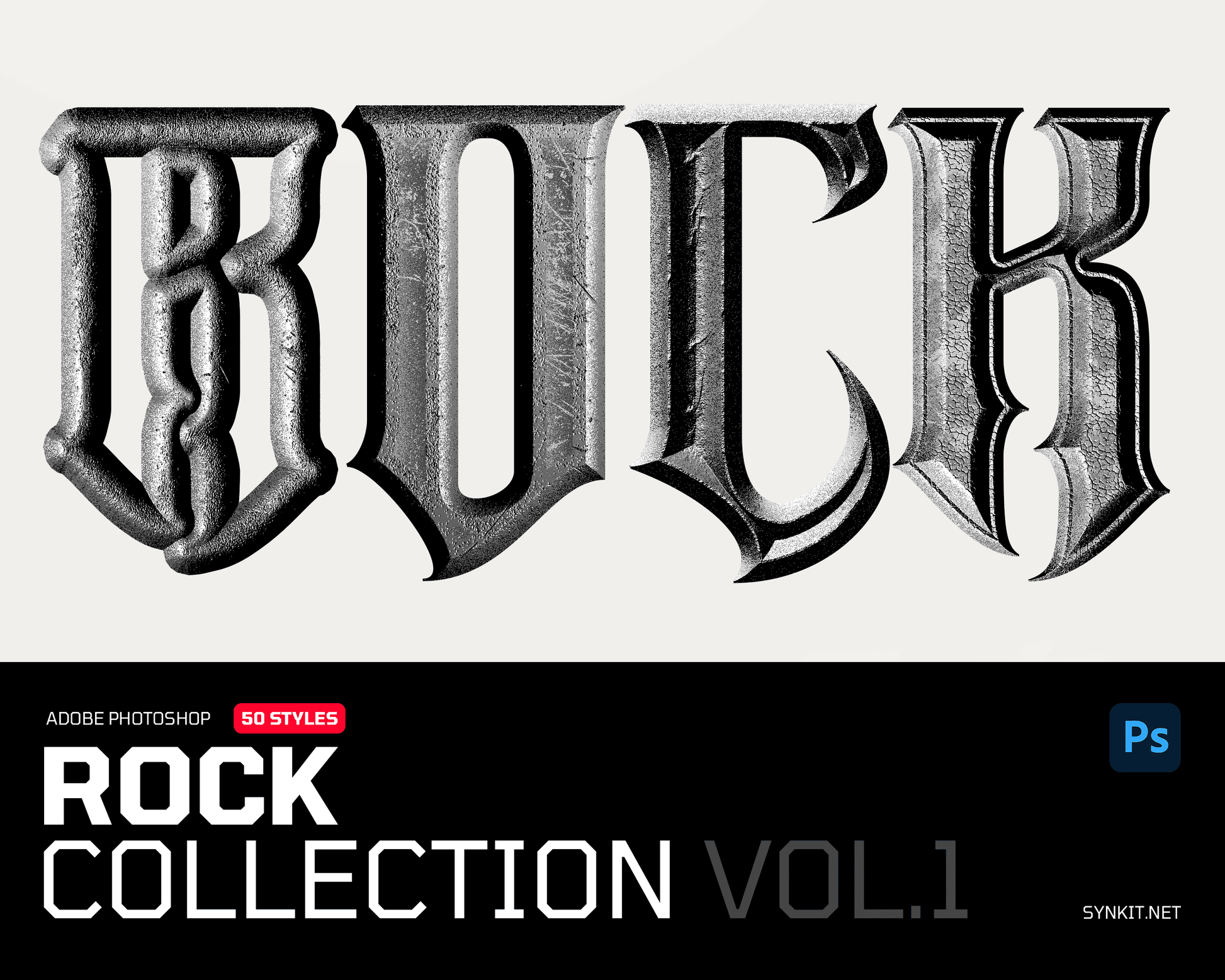 Rock Collection Vol.1 | 50 Photoshop Layer Styles - Synkit